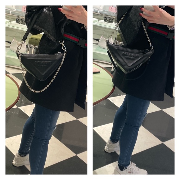 💯 Authentic PRADA Triangle Logo Embossed Leather Convertible Shoulder Bag (NWT) - Picture 16 of 16